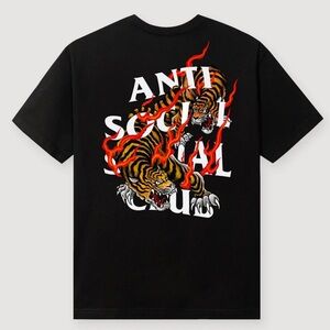 Anti Social Social Club Tiger Flame Graphic Tee Steel Blue Size Extra Large